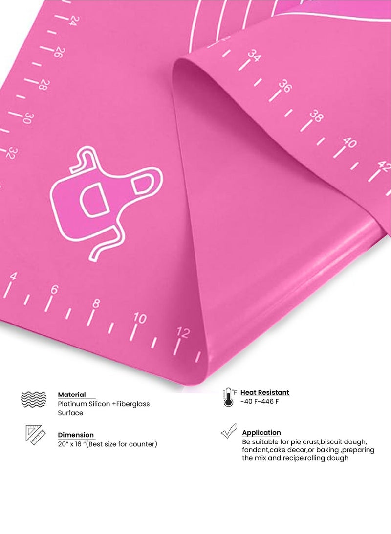 REST Silicone Baking Mat for Pastry Rolling Dough with Measurements, Liner Heat Resistance Table Placemat Pad Pastry Board, Non-stick and Non Slip Table Sheet Baking Supplies for Bake Pizza Cake 60x40cm Pink - Image 3
